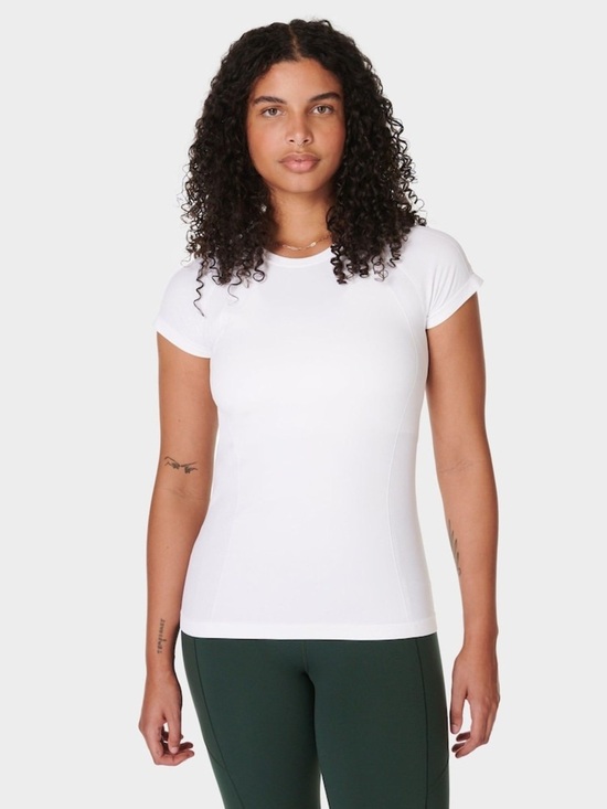 Sweaty Betty Tops - Sweaty Betty Women’s White Athlete Seamless Workout T-Shirt, Size Small